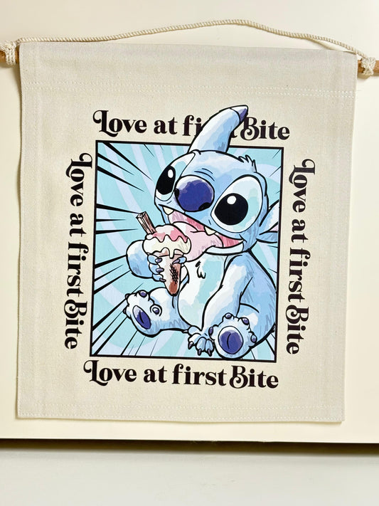 Stitch (Love at first bite) - Canvas Wall Hanging